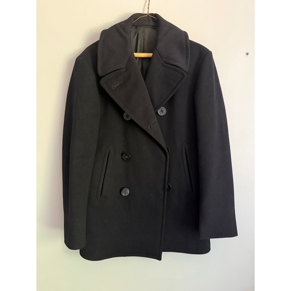 Excellent Vintage Wool Military U.S. Navy Pea Coat Mens 34R